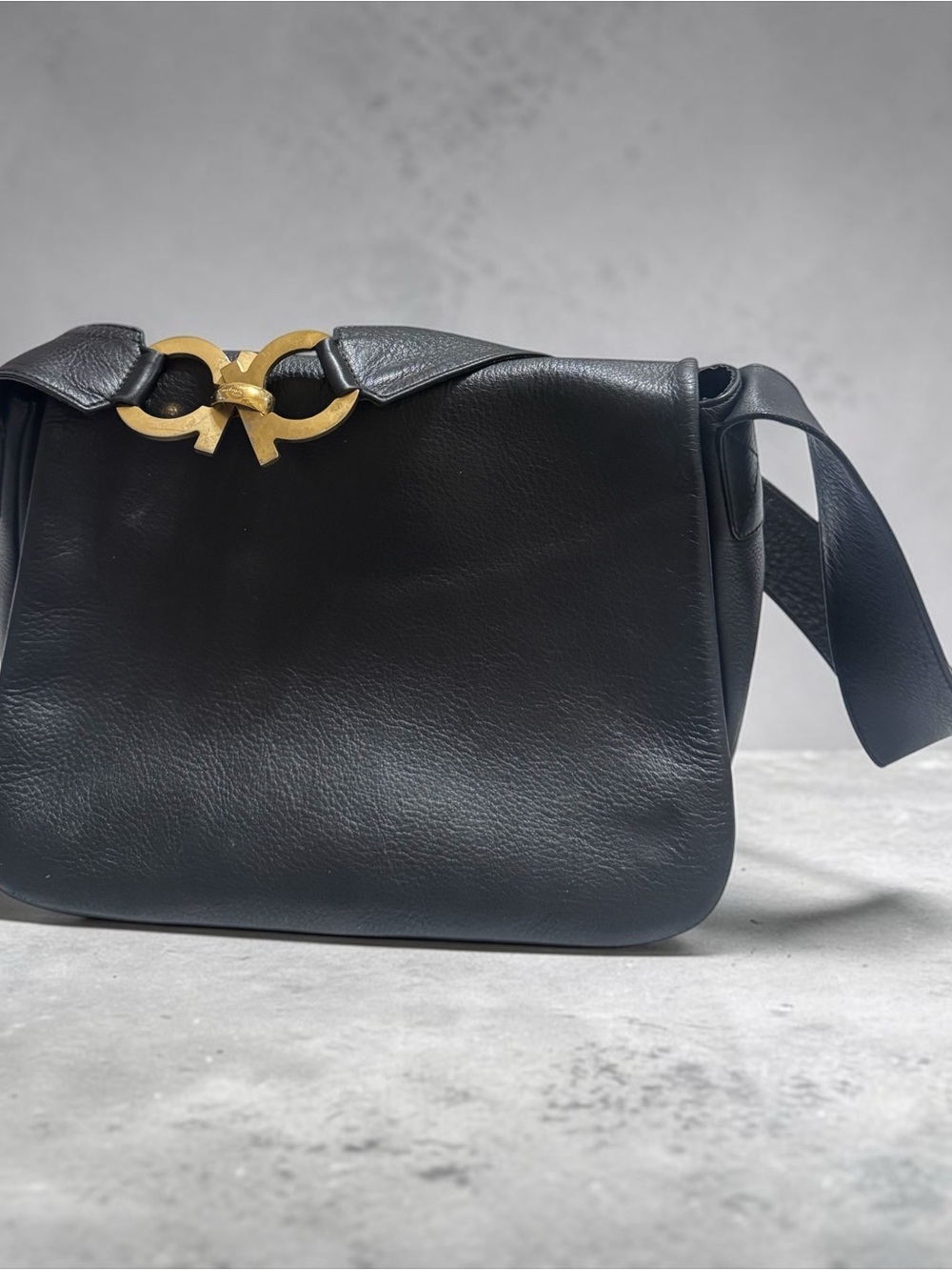 Salvatore Ferragamo Black Leather Shoulder Bag with Gold Hardware - Picture 3 of 7